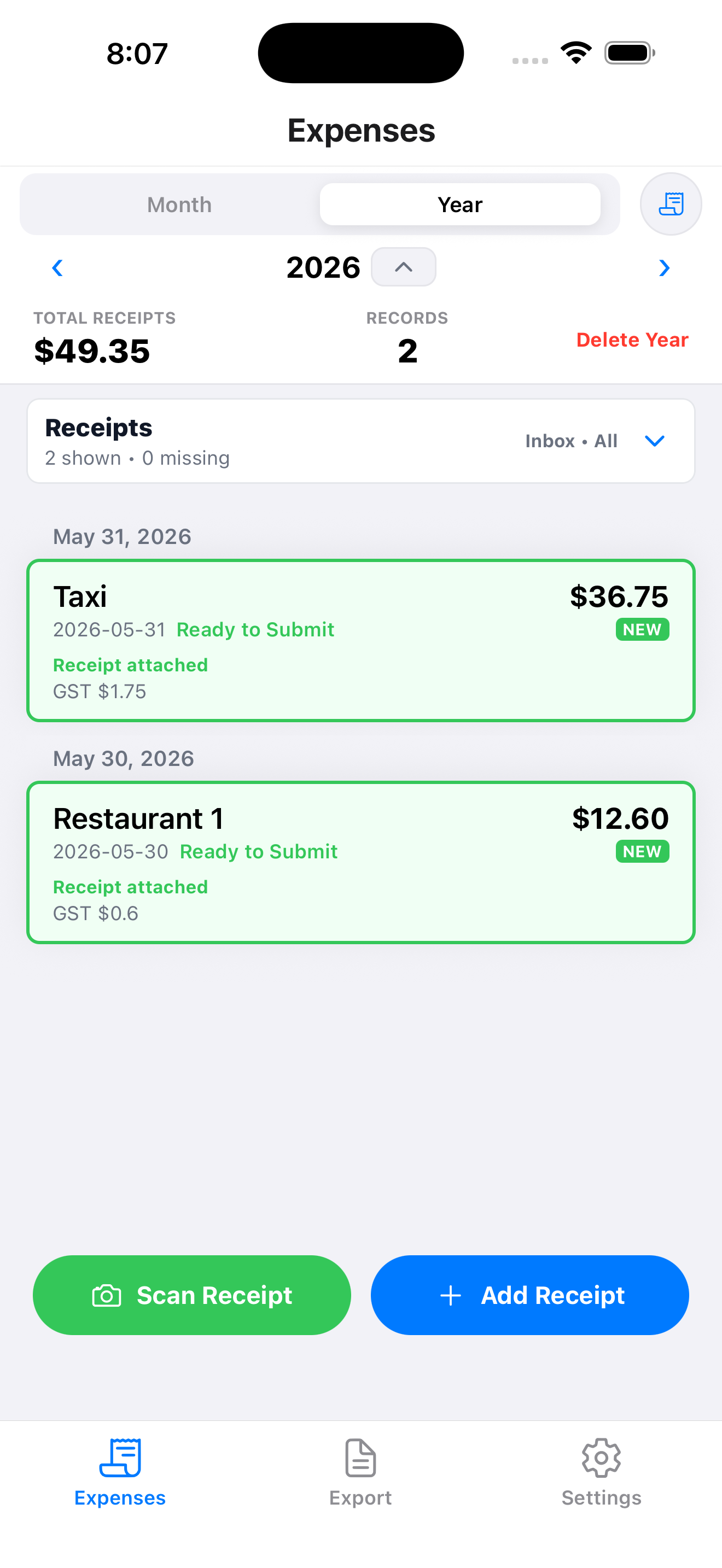 Expense Submission receipts organized and ready to submit in MapleLedger